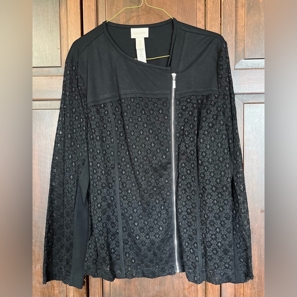 Chico's Black Lace Zip-Up lace top